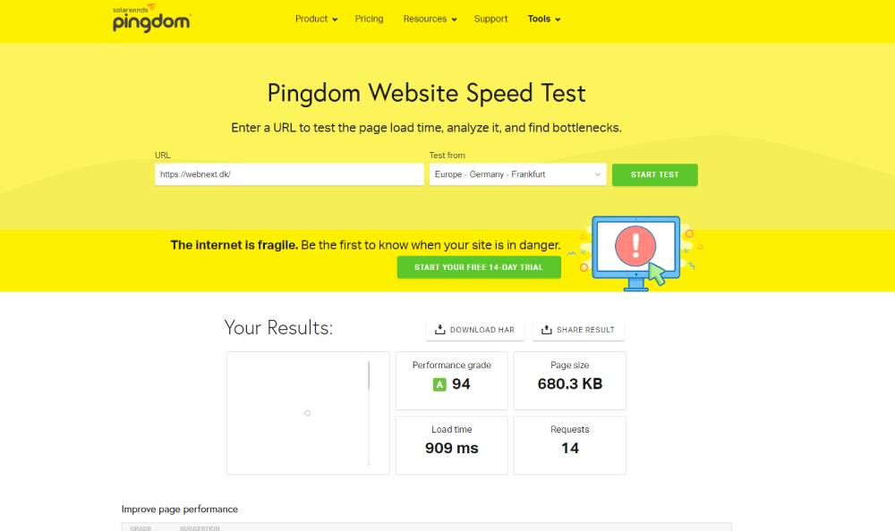 Pingdom tools webnext